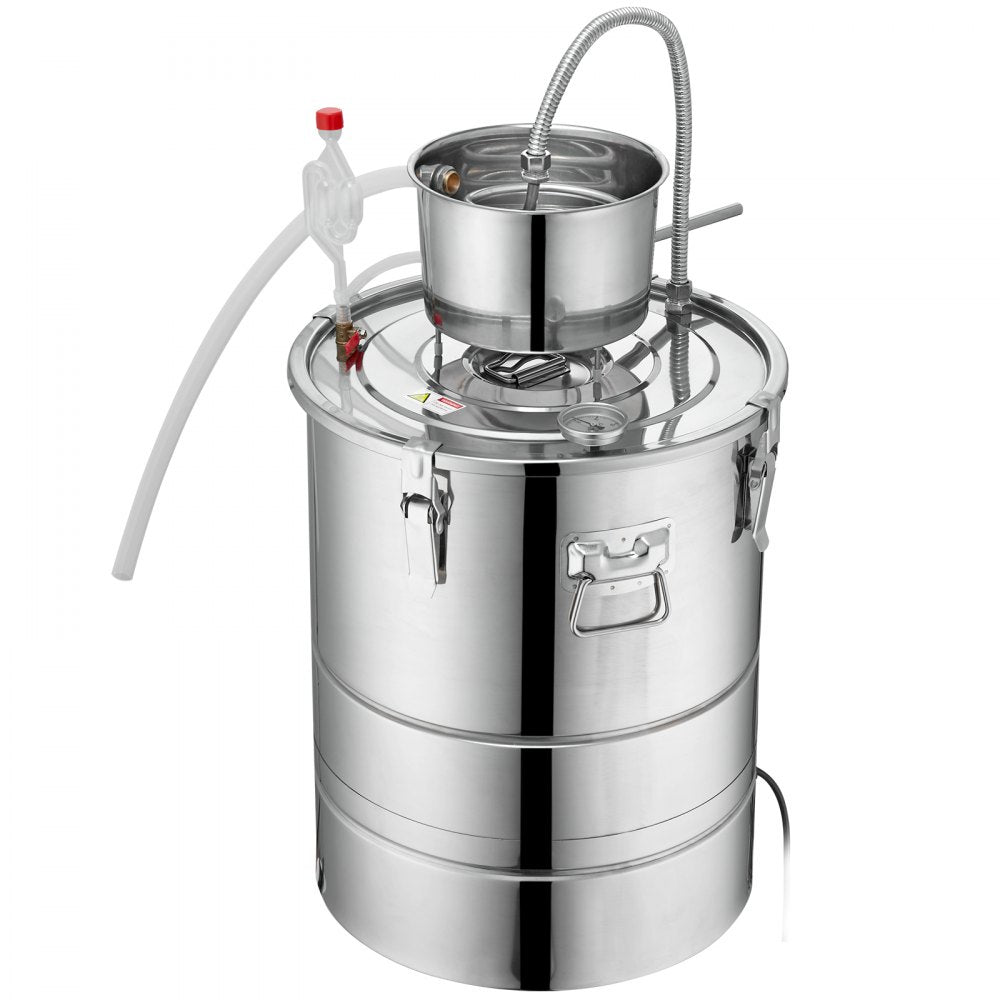 ODDTOOLS Alcohol Still, 9 Gal 30L Water Alcohol Distiller, Home Distillery Kit include Stainless Steel Tube & Pump & One-way Exhaust Valve & Thermometer (30-120℃ ) for DIY Whisky Wine Brandy, Silver