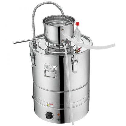 ODDTOOLS Alcohol Still, 9 Gal 30L Water Alcohol Distiller, Home Distillery Kit include Stainless Steel Tube & Pump & One-way Exhaust Valve & Thermometer (30-120℃ ) for DIY Whisky Wine Brandy, Silver