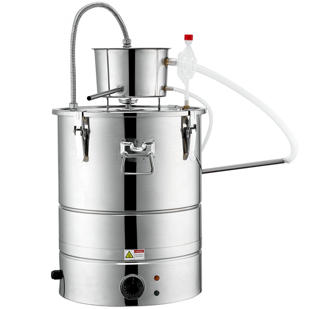 ODDTOOLS Alcohol Still, 9 Gal 30L Water Alcohol Distiller, Home Distillery Kit include Stainless Steel Tube & Pump & One-way Exhaust Valve & Thermometer (30-120℃ ) for DIY Whisky Wine Brandy, Silver