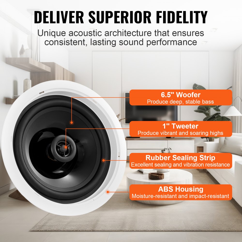 ODDTOOLS 6.5 Inch in Ceiling Speakers, 150-Watts, Flush Mount Ceiling & in-Wall Speakers System with 8ΩImpedance 89dB Sensitivity, for Home Kitchen Living Room Bedroom or Covered Outdoor Porches, Single