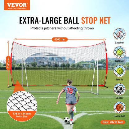 ODDTOOLS Barricade Backstop Net, 20x10 ft Ball Sports Barrier Netting, Portable Practice Equipment with Carry Bag, Protection Screen for Baseball Softball Lacrosse Soccer Hockey Training, for Backyard