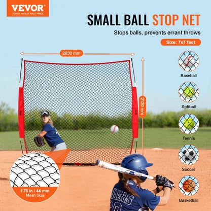 ODDTOOLS Barricade Backstop Net, 7x7 ft Ball Sports Barrier Netting, Portable Practice Equipment with Carry Bag, Protection Screen for Baseball Softball Lacrosse Soccer Hockey Training, for Backyard