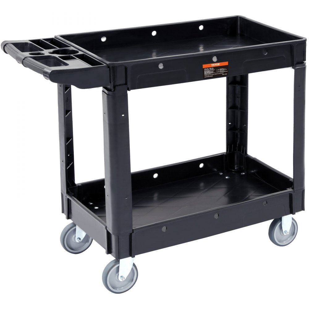 ODDTOOLS Utility Service Cart, 40 x 17 x 33 In - 2 Shelf 550LBS Heavy Duty Plastic Rolling Utility Cart with 360° Swivel Wheels, Medium Lipped Shelf, Ergonomic Storage Handle for Warehouse/Garage/Cleaning/Office