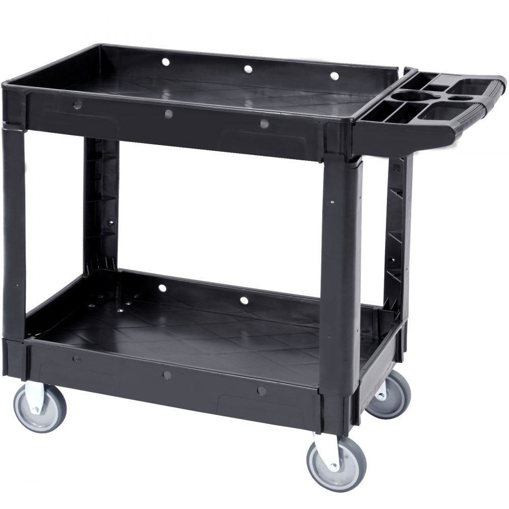 ODDTOOLS Utility Service Cart, 40 x 17 x 33 In - 2 Shelf 550LBS Heavy Duty Plastic Rolling Utility Cart with 360° Swivel Wheels, Medium Lipped Shelf, Ergonomic Storage Handle for Warehouse/Garage/Cleaning/Office