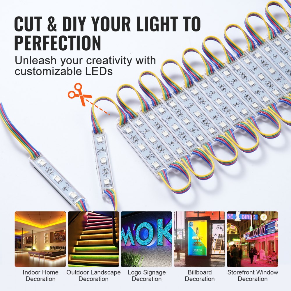 ODDTOOLS 200PCS LED Storefront Lights, 103 ft, LED Module Lights, 5050 SMD 3-LED RGB Color Changing Window Lights with Remote Control for Business Store Window Advertising Letter Signs, IP68 Waterproof