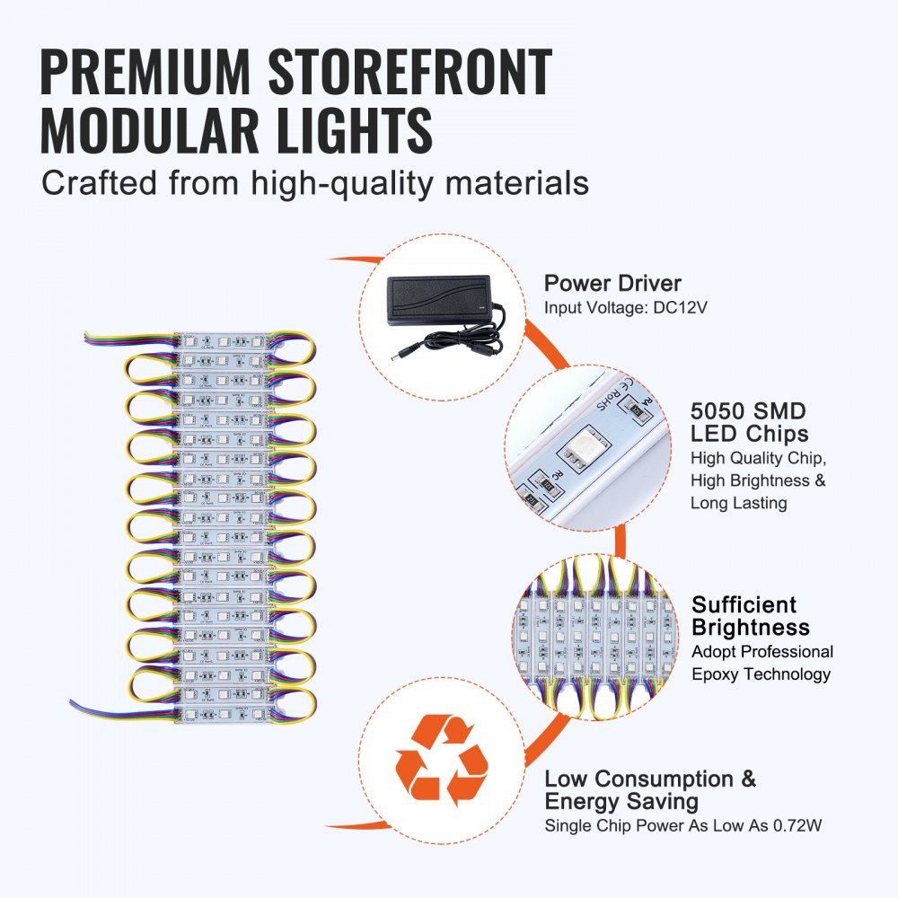 ODDTOOLS 200PCS LED Storefront Lights, 103 ft, LED Module Lights, 5050 SMD 3-LED RGB Color Changing Window Lights with Remote Control for Business Store Window Advertising Letter Signs, IP68 Waterproof