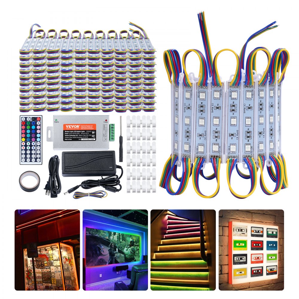 ODDTOOLS 200PCS LED Storefront Lights, 103 ft, LED Module Lights, 5050 SMD 3-LED RGB Color Changing Window Lights with Remote Control for Business Store Window Advertising Letter Signs, IP68 Waterproof