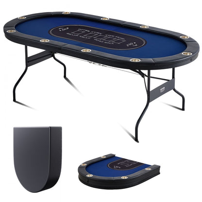 ODDTOOLS 10 Player Foldable Poker Table, Blackjack Texas Holdem Poker Table with Padded Rails and Stainless Steel Cup Holders, Portable Folding Card Board Game Table, 84" Oval Casino Leisure Table