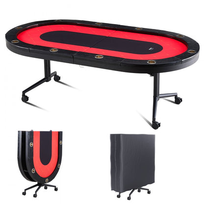 ODDTOOLS 10 Player Foldable Poker Table, Blackjack Texas Holdem Poker Table with Padded Rails and Stainless Steel Cup Holders, Portable Folding Card Board Game Table, 90" Oval Casino Leisure Table