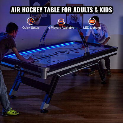 ODDTOOLS Air-Powered Hockey Table, 89" Indoor Hockey Table for Kids and Adults, LED Sports Hockey Game with 2 Pucks, 2 Pushers, and Electronic Score System, Arcade Gaming Set for Game Room Family Home