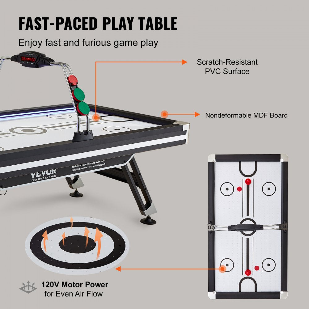 ODDTOOLS Air-Powered Hockey Table, 89" Indoor Hockey Table for Kids and Adults, LED Sports Hockey Game with 2 Pucks, 2 Pushers, and Electronic Score System, Arcade Gaming Set for Game Room Family Home