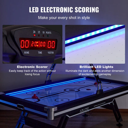 ODDTOOLS Air-Powered Hockey Table, 89" Indoor Hockey Table for Kids and Adults, LED Sports Hockey Game with 2 Pucks, 2 Pushers, and Electronic Score System, Arcade Gaming Set for Game Room Family Home