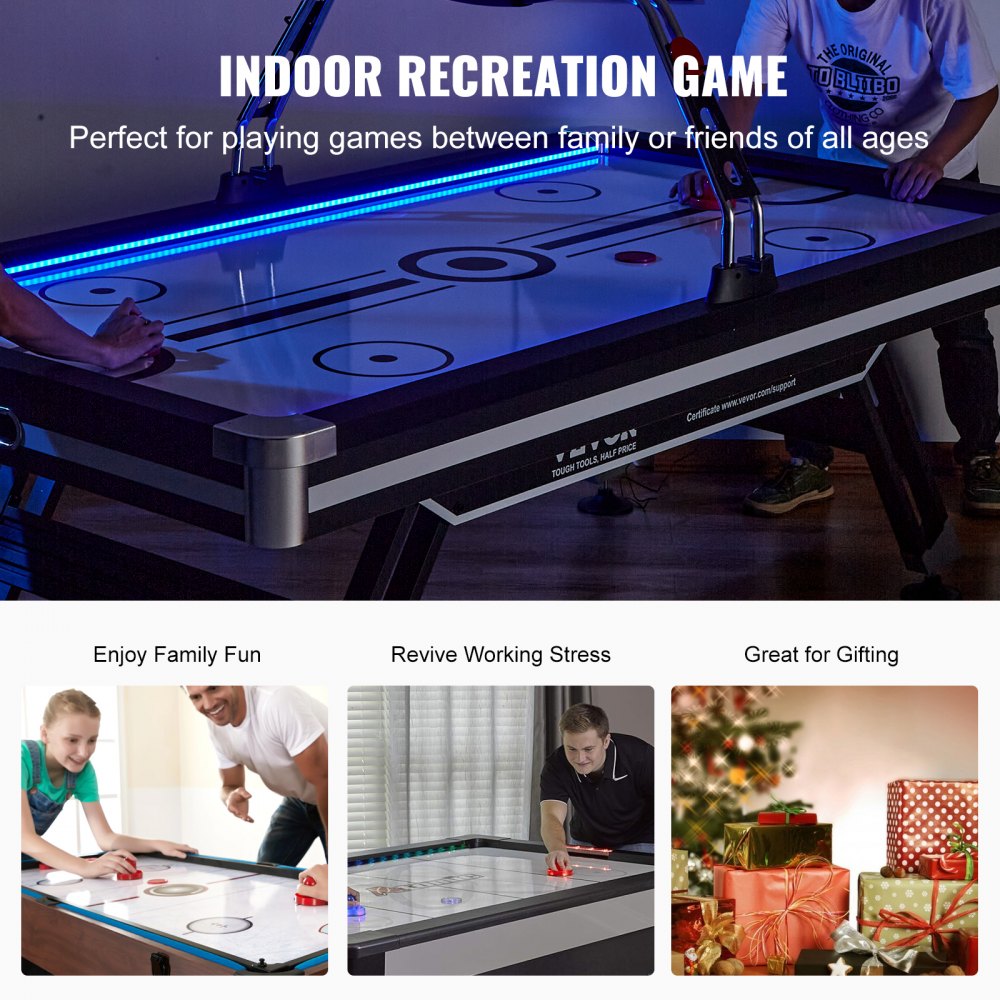 ODDTOOLS Air-Powered Hockey Table, 89" Indoor Hockey Table for Kids and Adults, LED Sports Hockey Game with 2 Pucks, 2 Pushers, and Electronic Score System, Arcade Gaming Set for Game Room Family Home