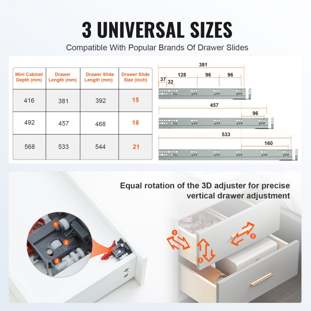 ODDTOOLS 10 Pairs of 21 Inch Drawer Bottom Side Mount Rails, Heavy Duty Full Ball Bearing Extension Steel Track, Soft-Close Noiseless Guide Glides Cabinet Kitchen Runners with Locking Mechanism, 100 Lbs