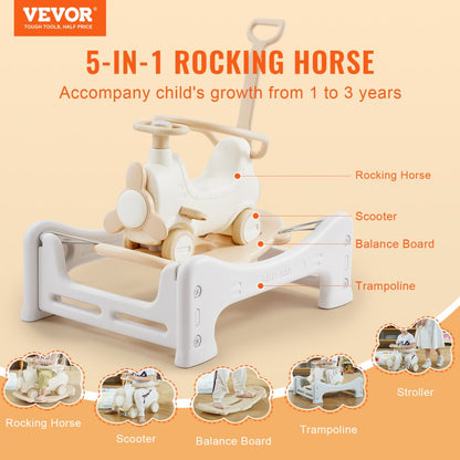 ODDTOOLS 5 in 1 Rocking Horse for Toddlers 1-3 Years Ride on Toy with Trampoline