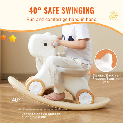 ODDTOOLS 3 in 1 Rocking Horse for Toddlers 1-3 Years, Baby Rocking Horse with Detachable Balance Board and 4 Smooth Wheels, Support up to HDPE Material 80 lbs Kids Ride on Toy, 40° Swinging, White