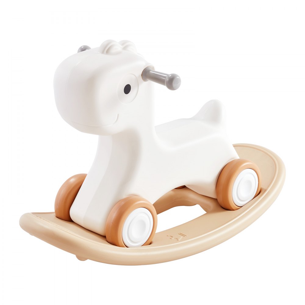 ODDTOOLS 3 in 1 Rocking Horse for Toddlers 1-3 Years, Baby Rocking Horse with Detachable Balance Board and 4 Smooth Wheels, Support up to HDPE Material 80 lbs Kids Ride on Toy, 40° Swinging, White