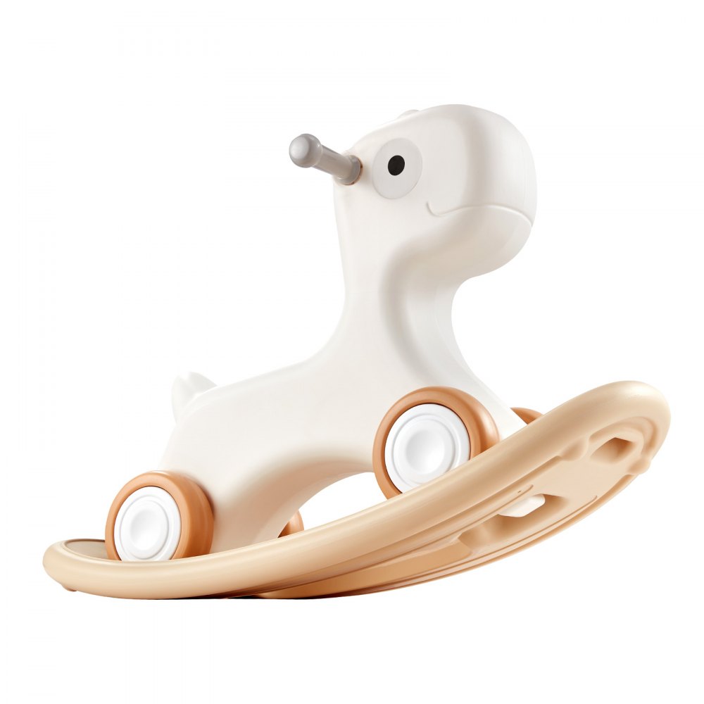 ODDTOOLS 3 in 1 Rocking Horse for Toddlers 1-3 Years, Baby Rocking Horse with Detachable Balance Board and 4 Smooth Wheels, Support up to HDPE Material 80 lbs Kids Ride on Toy, 40° Swinging, White