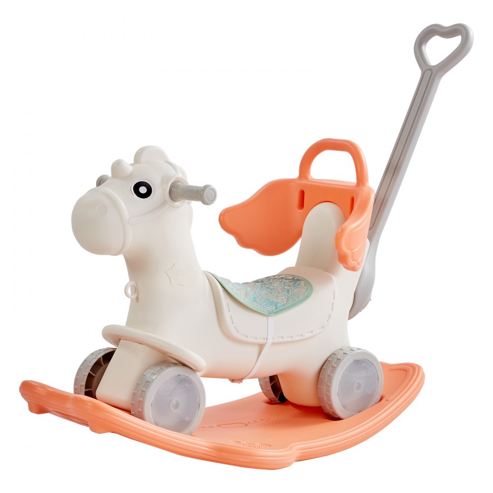 ODDTOOLS 4 in 1 Rocking Horse for Toddlers 1-3 Years, Baby Rocking Horse with Detachable Balance Board, Push Handle and 4 Smooth Wheels, Support up to HDPE 80 lbs Kids Ride on Toy with Sound, Red