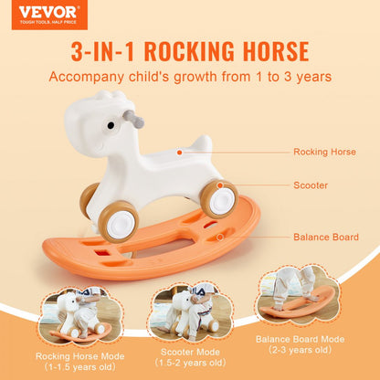 ODDTOOLS 3 in 1 Rocking Horse for Toddlers 1-3 Years, Baby Rocking Horse with Detachable Balance Board and 4 Smooth Wheels, Support up to HDPE Material 80 lbs Kids Ride on Toy, 40° Swinging, Red