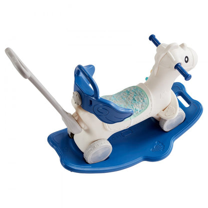 ODDTOOLS 4 in 1 Rocking Horse for Toddlers 1-3 Years, Baby Rocking Horse with Detachable Balance Board, Push Handle and 4 Smooth Wheels, Support up to HDPE 80 lbs Kids Ride on Toy with Sound, Blue