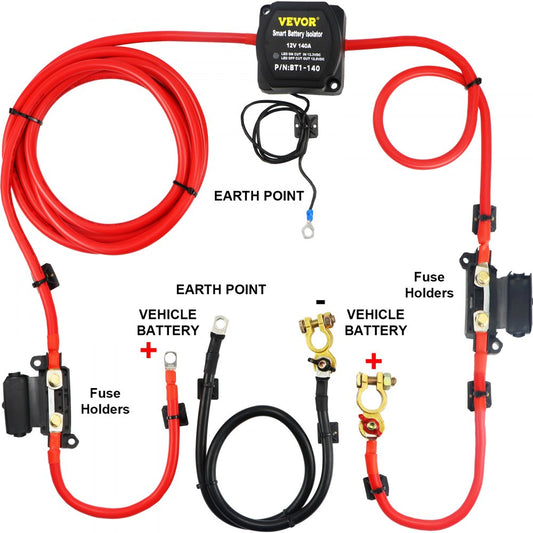 ODDTOOLS Split Charge Relay Kit, 6mtr 12V, Automatic Dual Battery Isolator Kit with 140AMP Voltage Sense Relay VSR, Compatible with RV Marine Car Vehicle Truck Caravan Camper Yacht ATV UTV Boats Workshop