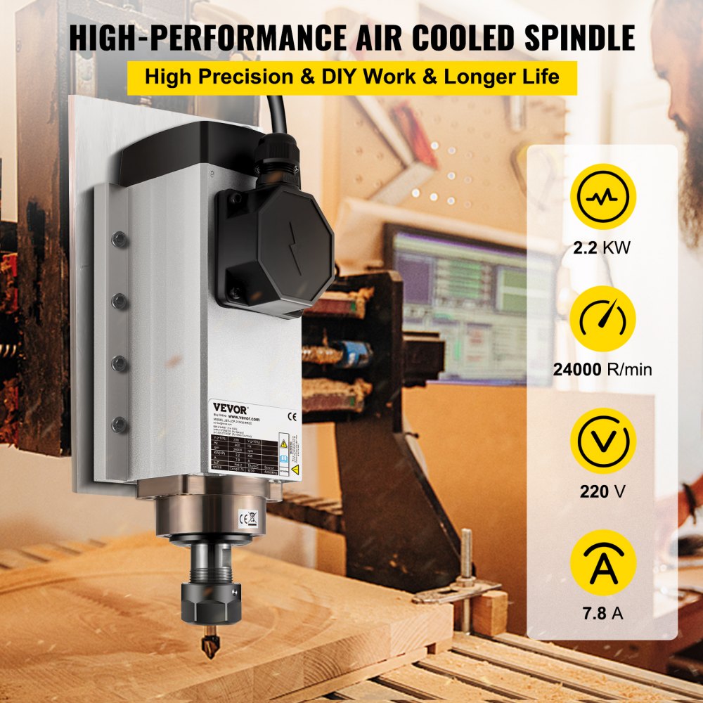 ODDTOOLS Air Cooled Spindle Motor 2.2KW CNC Spindle Motor 220V Square Air Cooled Spindle Motor ER20 Collet 24000 RPM CNC Spindle 5A Spindle Motor 400 Hz for CNC Router Engraving Milling Grind Machine