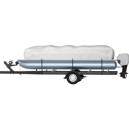 ODDTOOLS Pontoon Boat Cover, Fit for 25'-28' Boat, Heavy Duty 600D Marine Grade Oxford Fabric, UV Resistant Waterproof Trailerable Boat Cover w/ 2 Support Poles and 7 Wind-Proof Straps, Gray