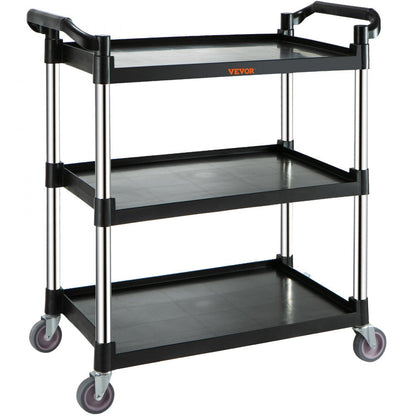 ODDTOOLS Utility Service Cart, 3 Shelf Heavy Duty 154LBS Food Service Cart, Rolling Utility Cart with Lockable Wheels, 32.7" x 15.7" x 37.4" Plastic Utility Cart for Kitchen Office Restaurant Home, Black