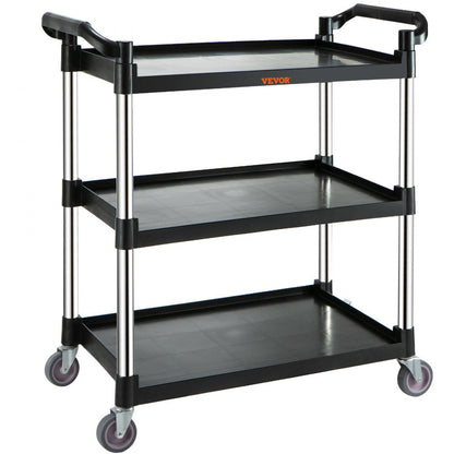 ODDTOOLS Utility Service Cart, 3 Shelf Heavy Duty 154LBS Food Service Cart, Rolling Utility Cart with Lockable Wheels, 32.7" x 15.7" x 37.4" Plastic Utility Cart for Kitchen Office Restaurant Home, Black