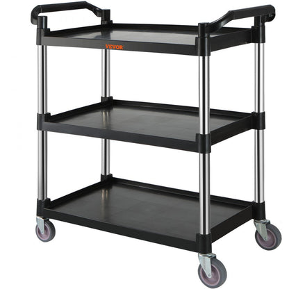 ODDTOOLS Utility Service Cart, 3 Shelf Heavy Duty 154LBS Food Service Cart, Rolling Utility Cart with Lockable Wheels, 32.7" x 15.7" x 37.4" Plastic Utility Cart for Kitchen Office Restaurant Home, Black