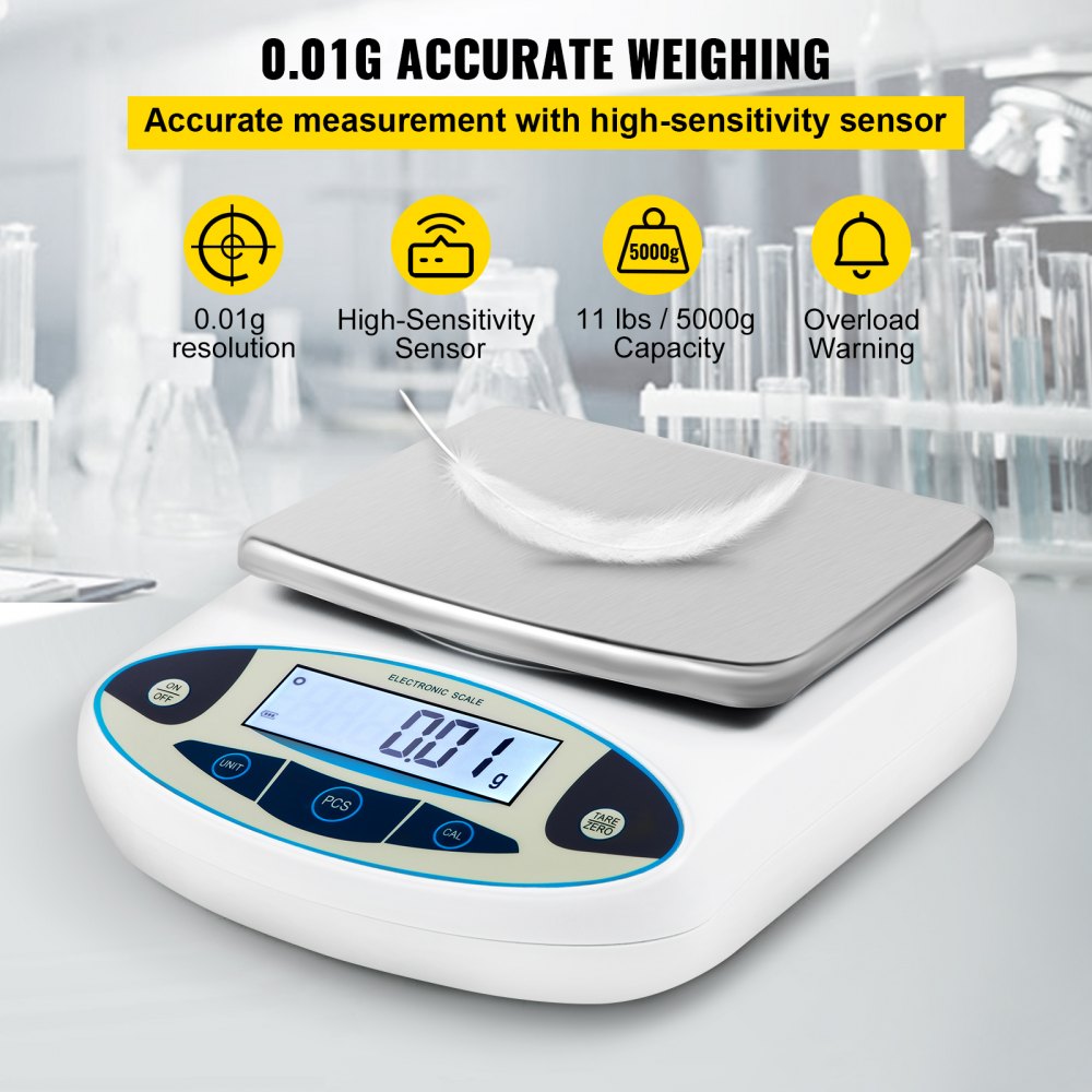 ODDTOOLS Analytical Balance, 5000g x 0.01g Accuracy Lab Scale, High Precision Electronic Analytical Balance, 13 Units Conversion, Counting Function, LCD Display, for Lab University Jewelry (5000g, 0.01g)