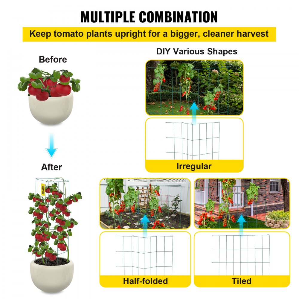 ODDTOOLS Tomato Cages, 11.8" x 11.8" x 46.1", 10 Packs Square Plant Support Cages, Green PVC-Coated Steel Tomato Towers for Climbing Vegetables, Plants, Flowers, Fruits