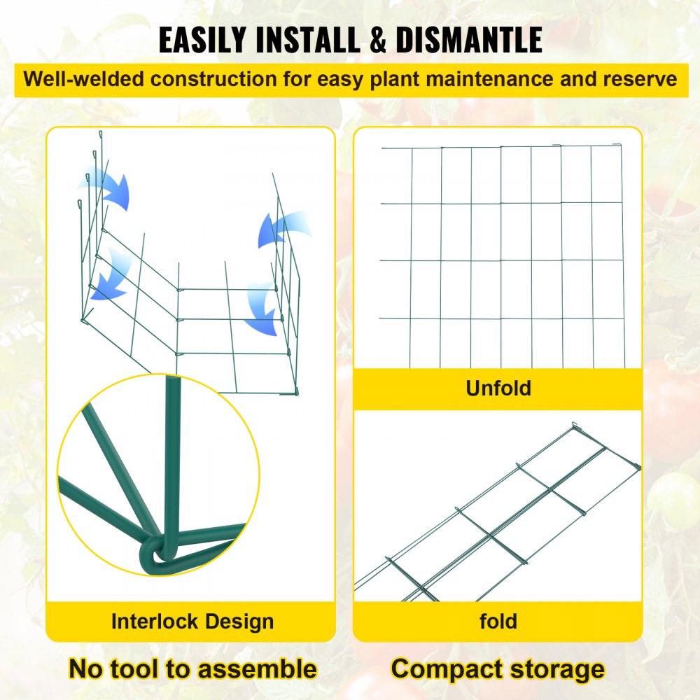 ODDTOOLS Tomato Cages, 11.8" x 11.8" x 46.1", 10 Packs Square Plant Support Cages, Green PVC-Coated Steel Tomato Towers for Climbing Vegetables, Plants, Flowers, Fruits