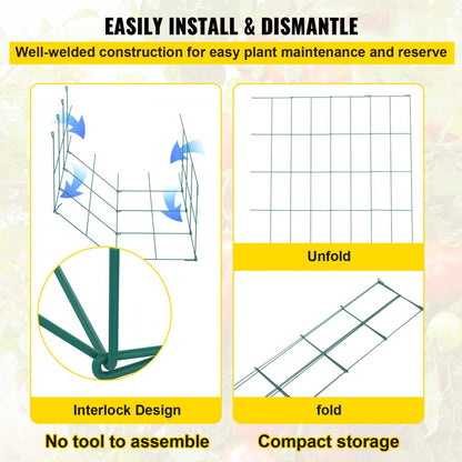 ODDTOOLS Tomato Cages, 11.8" x 11.8" x 46.1", 10 Packs Square Plant Support Cages, Green PVC-Coated Steel Tomato Towers for Climbing Vegetables, Plants, Flowers, Fruits