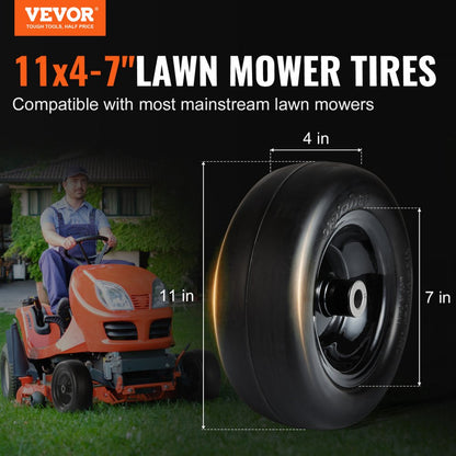 ODDTOOLS Lawn Mower Tires with Rim, 11x4-7" Tubeless Tractor Tires, 2-Pack Tire and Wheel Assemby, Flat-free PU Tire, 3.4" Centered Hub, 3/4" Bushing Size, 20 PCS Adapters for Riding Mowers Lawn Tractors