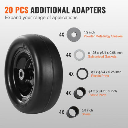 ODDTOOLS Lawn Mower Tires with Rim, 11x4-7" Tubeless Tractor Tires, 2-Pack Tire and Wheel Assemby, Flat-free PU Tire, 3.4" Centered Hub, 3/4" Bushing Size, 20 PCS Adapters for Riding Mowers Lawn Tractors