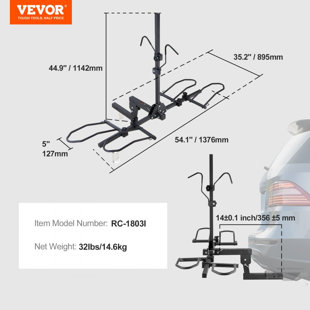 ODDTOOLS Hitch Mount Bike Rack, 2-Bike Platform Style, 160 LBS Max Capacity Bike Rack Hitch for 2-inch Receiver, Titling and Folding Bike Carrier with Tires up to 5" Wide, for Car, SUV, Truck, RV