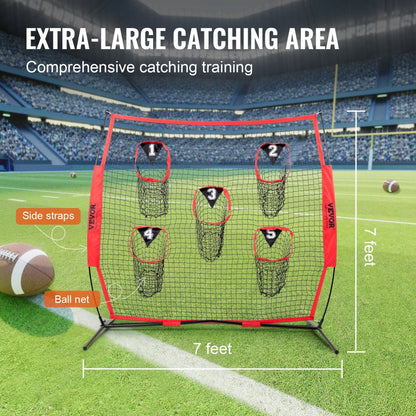 ODDTOOLS 6 x 6 ft Football Trainer Throwing Net, Training Throwing Target Practice Net with 5 Target Pockets, Knotless Net Includes Bow Frame and Portable Carry Case, Improve QB Throwing Accuracy, Red