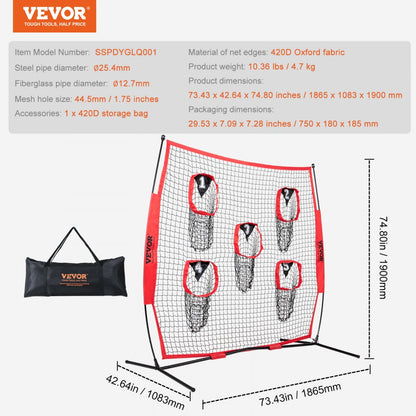 ODDTOOLS 6 x 6 ft Football Trainer Throwing Net, Training Throwing Target Practice Net with 5 Target Pockets, Knotless Net Includes Bow Frame and Portable Carry Case, Improve QB Throwing Accuracy, Red