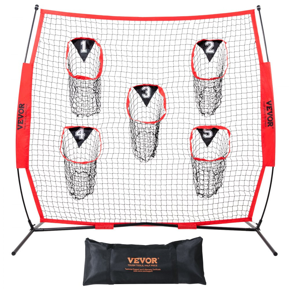 ODDTOOLS 6 x 6 ft Football Trainer Throwing Net, Training Throwing Target Practice Net with 5 Target Pockets, Knotless Net Includes Bow Frame and Portable Carry Case, Improve QB Throwing Accuracy, Red