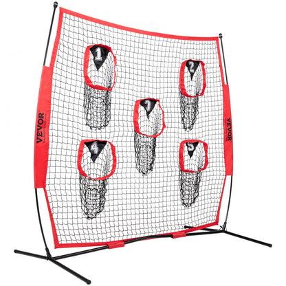 ODDTOOLS 6 x 6 ft Football Trainer Throwing Net, Training Throwing Target Practice Net with 5 Target Pockets, Knotless Net Includes Bow Frame and Portable Carry Case, Improve QB Throwing Accuracy, Red