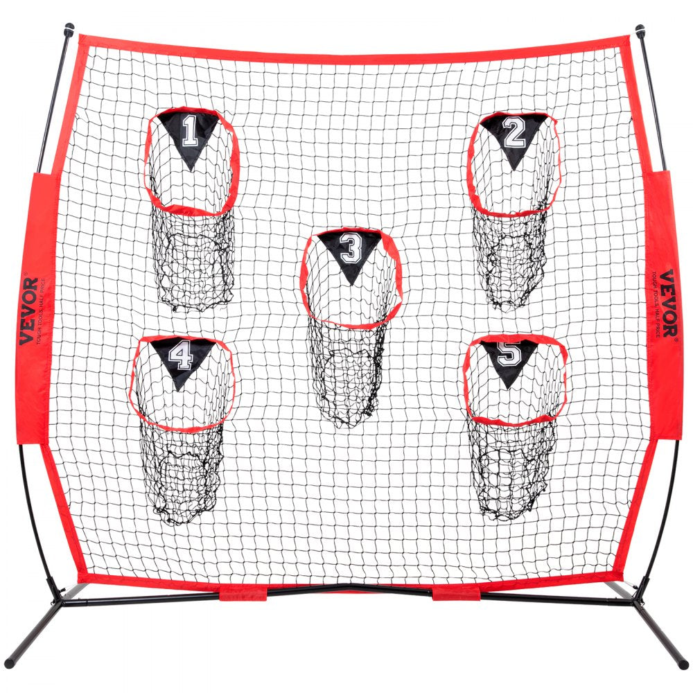 ODDTOOLS 6 x 6 ft Football Trainer Throwing Net, Training Throwing Target Practice Net with 5 Target Pockets, Knotless Net Includes Bow Frame and Portable Carry Case, Improve QB Throwing Accuracy, Red