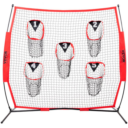 ODDTOOLS 6 x 6 ft Football Trainer Throwing Net, Training Throwing Target Practice Net with 5 Target Pockets, Knotless Net Includes Bow Frame and Portable Carry Case, Improve QB Throwing Accuracy, Red