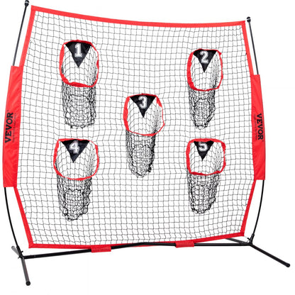 ODDTOOLS 6 x 6 ft Football Trainer Throwing Net, Training Throwing Target Practice Net with 5 Target Pockets, Knotless Net Includes Bow Frame and Portable Carry Case, Improve QB Throwing Accuracy, Red