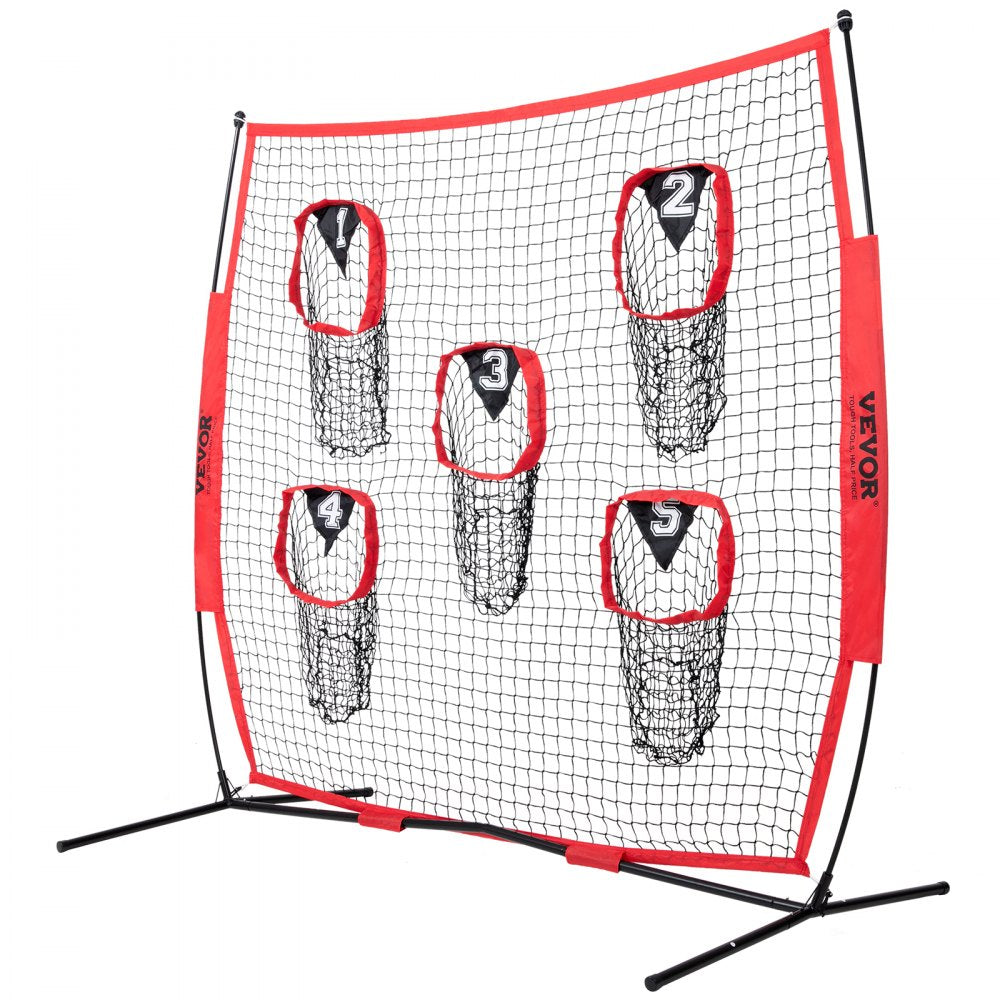 ODDTOOLS 6 x 6 ft Football Trainer Throwing Net, Training Throwing Target Practice Net with 5 Target Pockets, Knotless Net Includes Bow Frame and Portable Carry Case, Improve QB Throwing Accuracy, Red