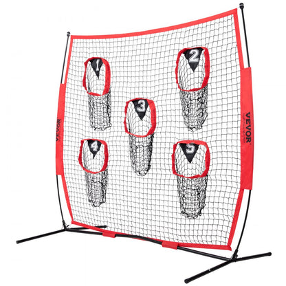 ODDTOOLS 6 x 6 ft Football Trainer Throwing Net, Training Throwing Target Practice Net with 5 Target Pockets, Knotless Net Includes Bow Frame and Portable Carry Case, Improve QB Throwing Accuracy, Red