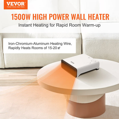 ODDTOOLS Electric Wall Heater 1500W, Small Space Heaters with Knob Adjustment, Tip-Over & Overheat & IPX24 Waterproof Safety Protection, Wall-Mount/Tabletop for Indoor Use, Fixed Screws Included, White