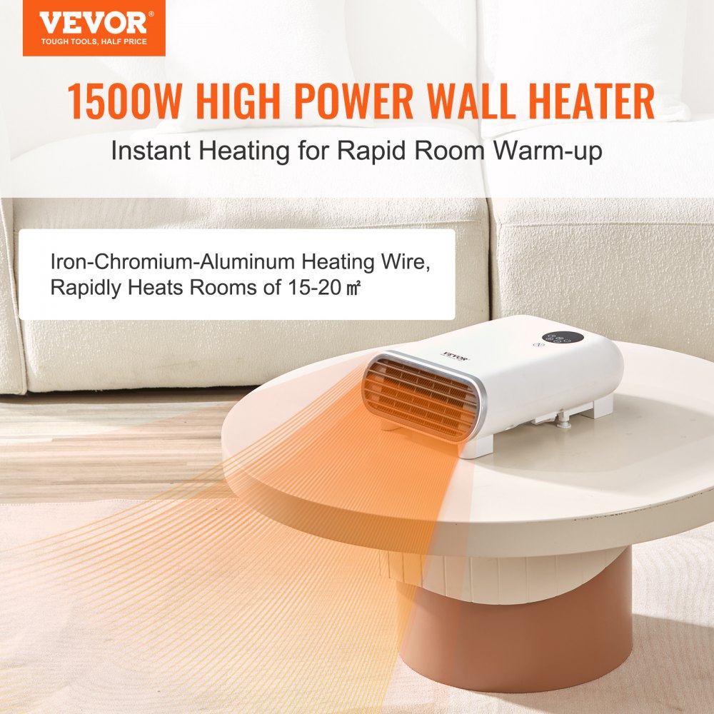 ODDTOOLS Electric Wall Heater 1500W, Small Space Heaters with Touch Screen & Wireless Remote Control, Tip-Over & Overheat & IPX24 Waterproof Safety Protection, Wall-Mount/Tabletop for Indoor Use, White