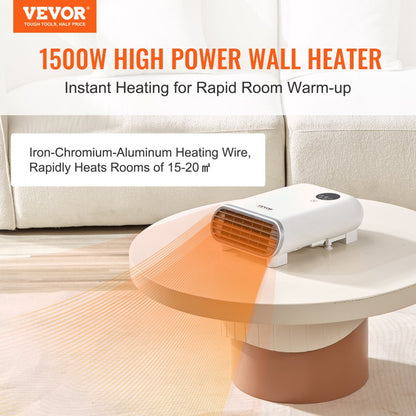 ODDTOOLS Electric Wall Heater 1500W, Small Space Heaters with Touch Screen & Wireless Remote Control, Tip-Over & Overheat & IPX24 Waterproof Safety Protection, Wall-Mount/Tabletop for Indoor Use, White